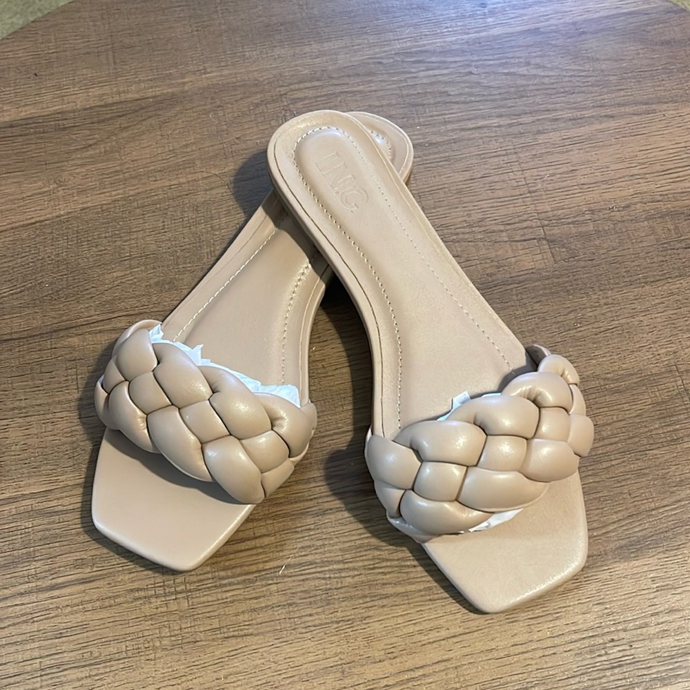 INC Womens Partee Faux Leather Slip On Braided Slide Sandals Shoes, new